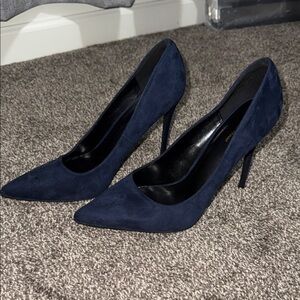 Elegant Navy Blue Suede Women's Heels